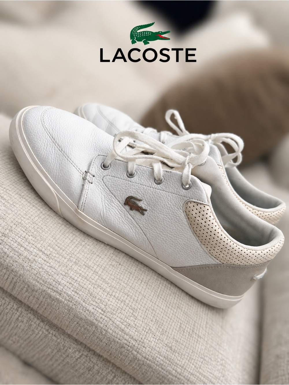 Lacoste White Low-Top Sneakers with Beige Accents SOLD!!!